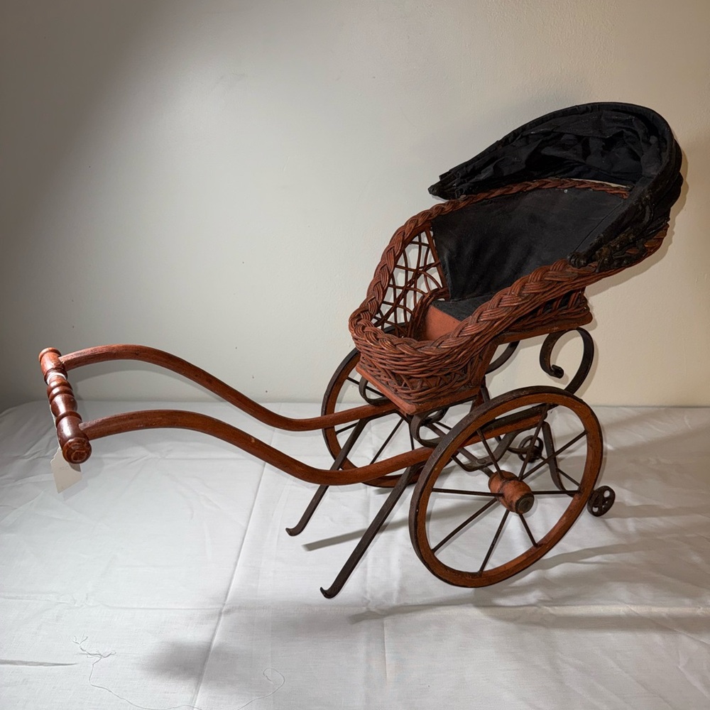 Source Unknown Brown and Black Wicker Baby Carriage